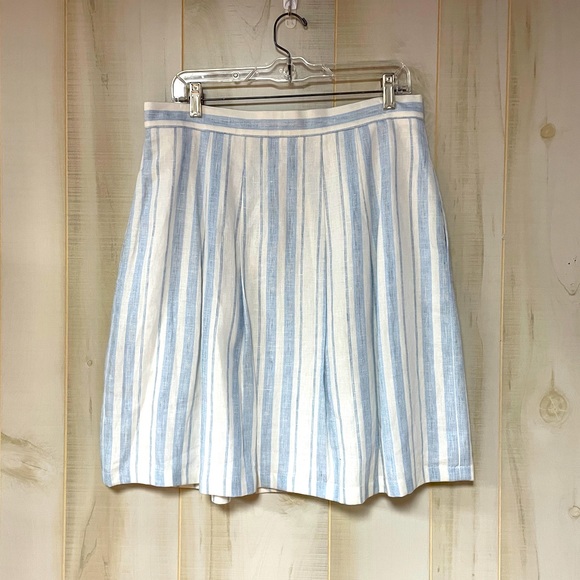 Brooks Brothers Linen Blue White Stripe Button Skirt Sz 10 - Picture 2 of 4